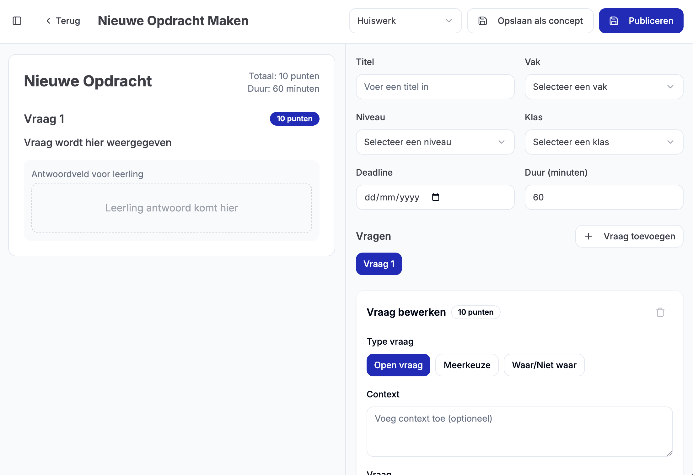 Toets maken in ons dashboard